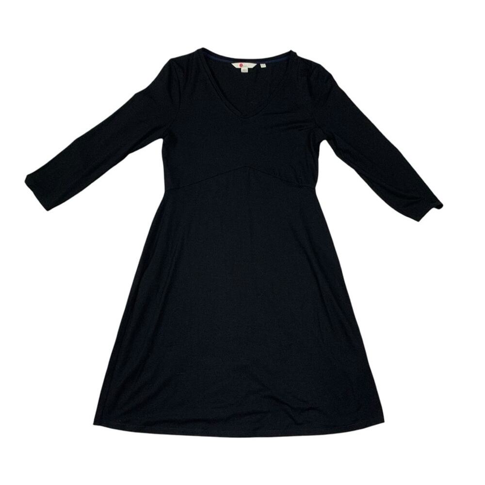 Boden womens size 6 long small basic jersey Black V-Neck Dress 3/4 sleeve casual